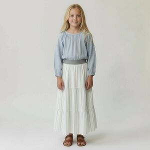 Skirt Girls M 8‎ Maxi Striped White Ruffle Tier 100% Cotton Mom and Pop's Kids